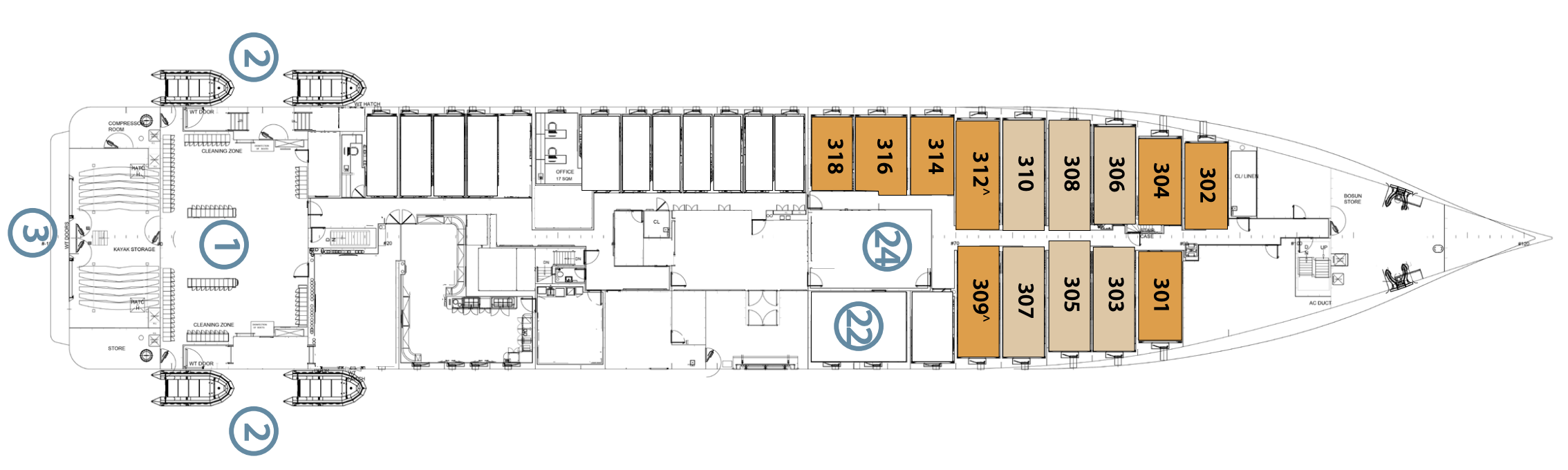 Aurora Expeditions Greg Mortimer Deck Plans Deck 3.png